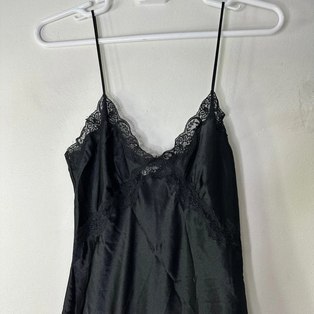 Vintage‎ Chanteause Slip Dress Lingerie Women's Medium Black Lace Side Slit Gown - Picture 3 of 7